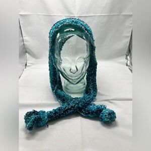 Handmade Blue Textured Knit Scarf